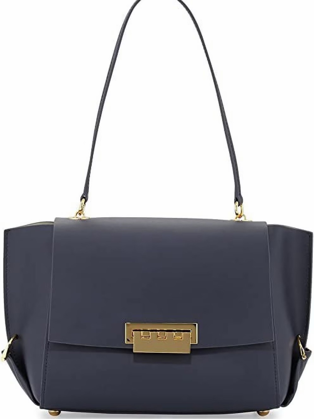 ZAC POSEN Eartha Folded Gusset Leather Shoulder Flap Bag Black Elegant